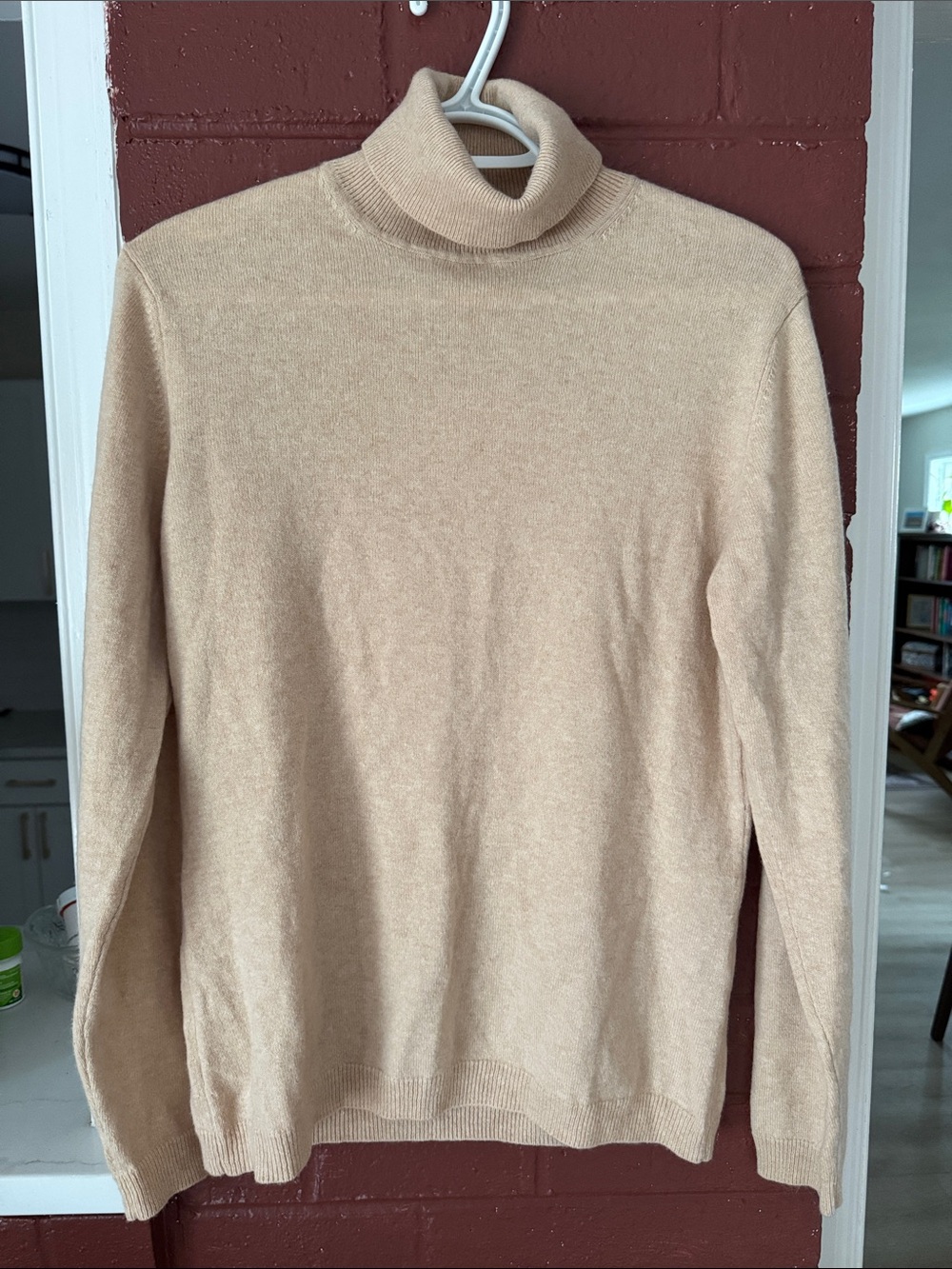 100% Cashmere Beige Turtleneck Long Sleeve Sweater XL